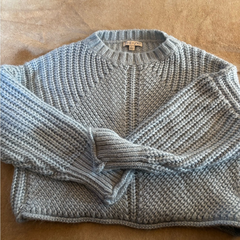 Women's Soft Blue Crew Neck Cropped Sweater